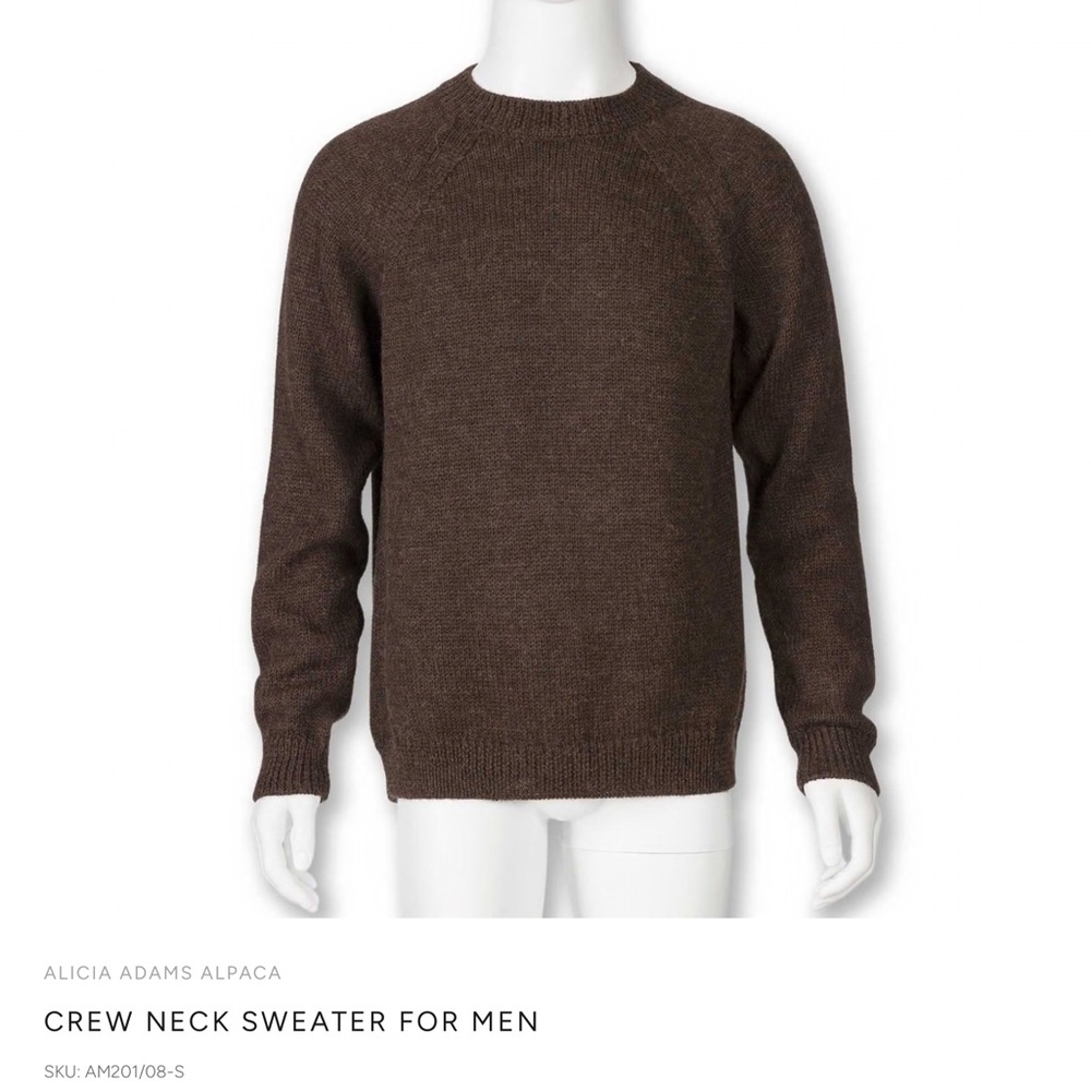 Alicia Adams Alpaca Men's Dark Brown Crewneck Sweater NWOT